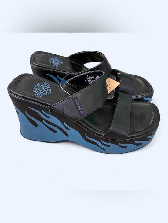 Harley-Davidson Shoes - Harley Davidson vintage rare blue flame wedges rockabilly punk sandals NWT
